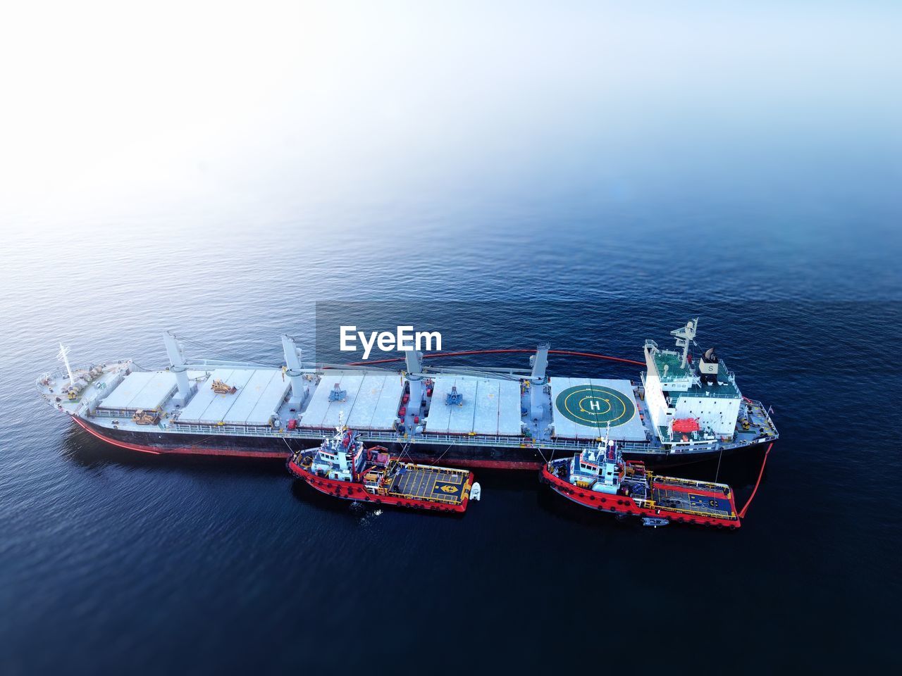 High angle view of ship sailing on sea