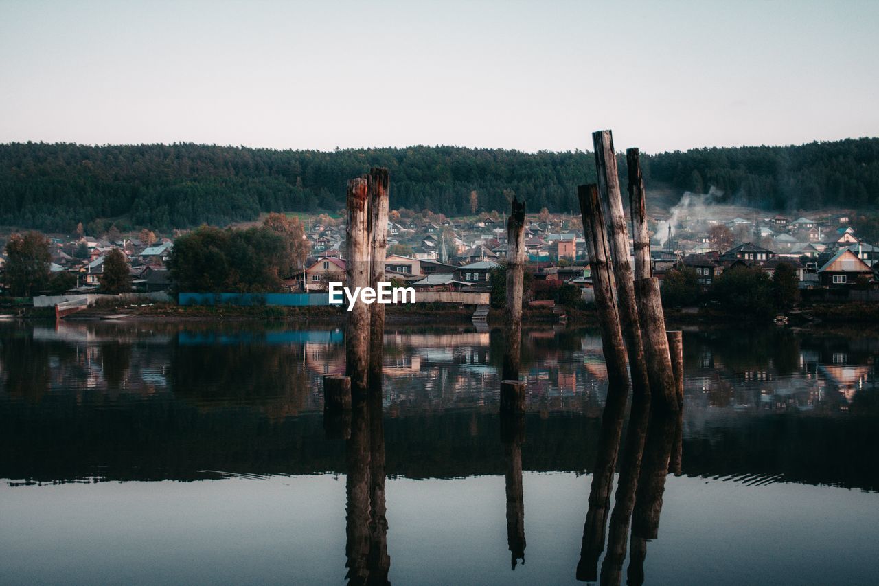 Scenic view of lake against clear sky