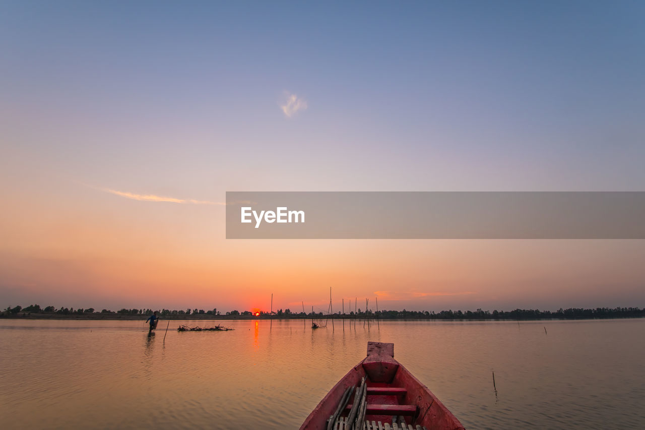 Scenic view of lake against sky during sunset