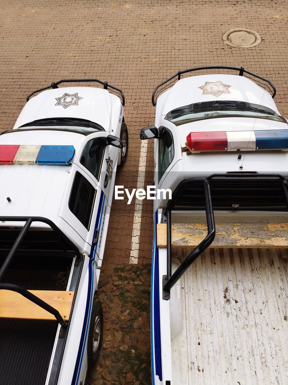 High angle view of police pick-up truck