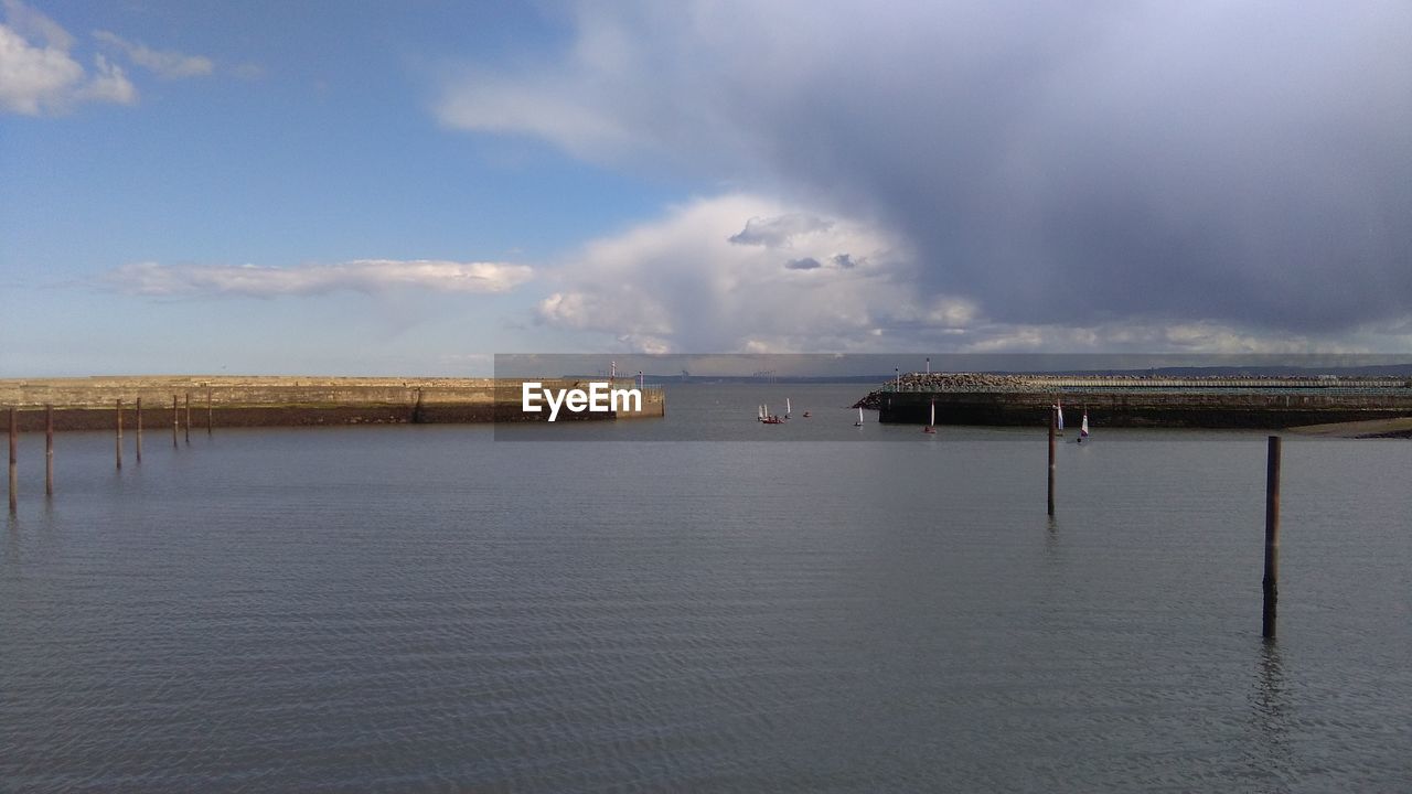 Scenic view of sea against cloudy sky