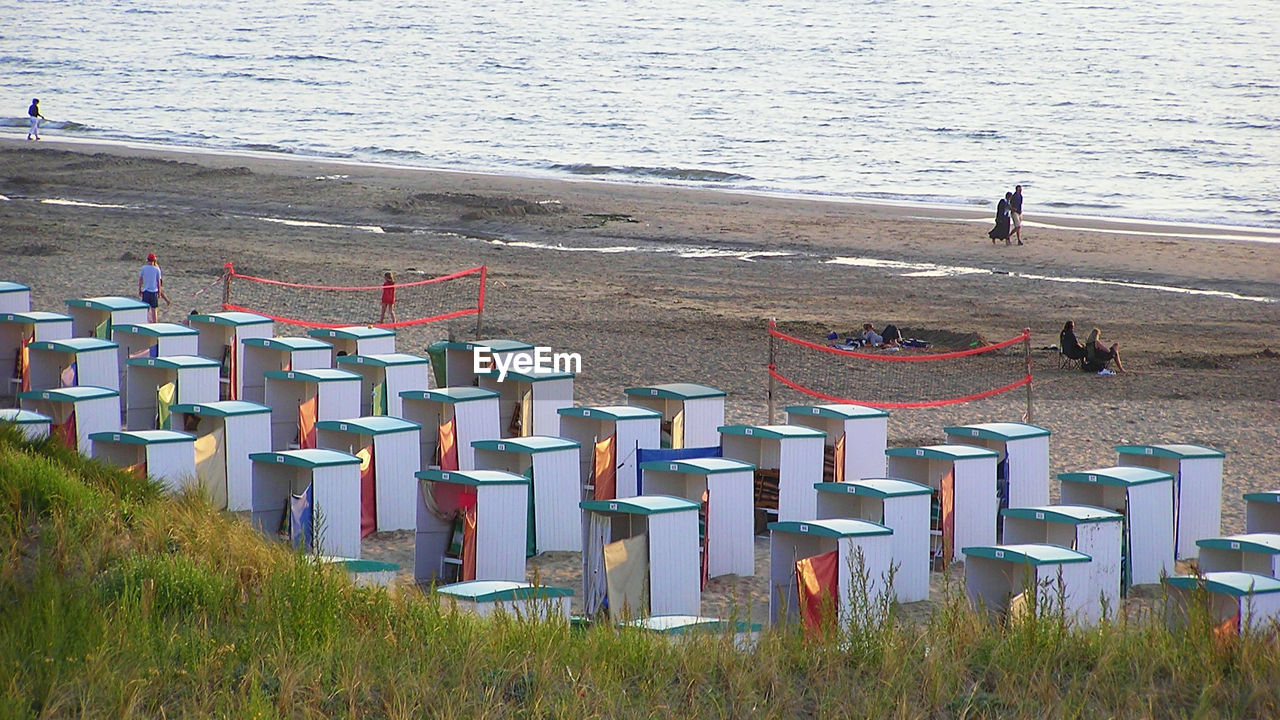 High angle view of huts on beach