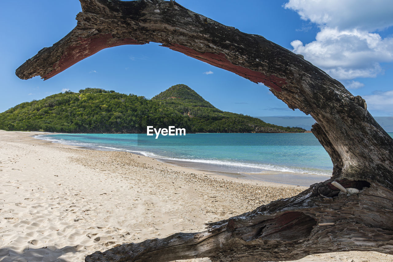 scenic view of beach against cloudy sky