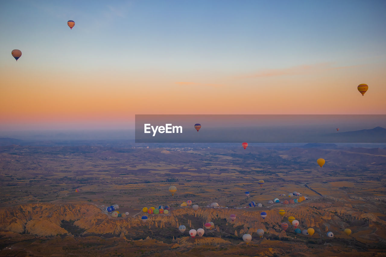 high angle view of city at sunset