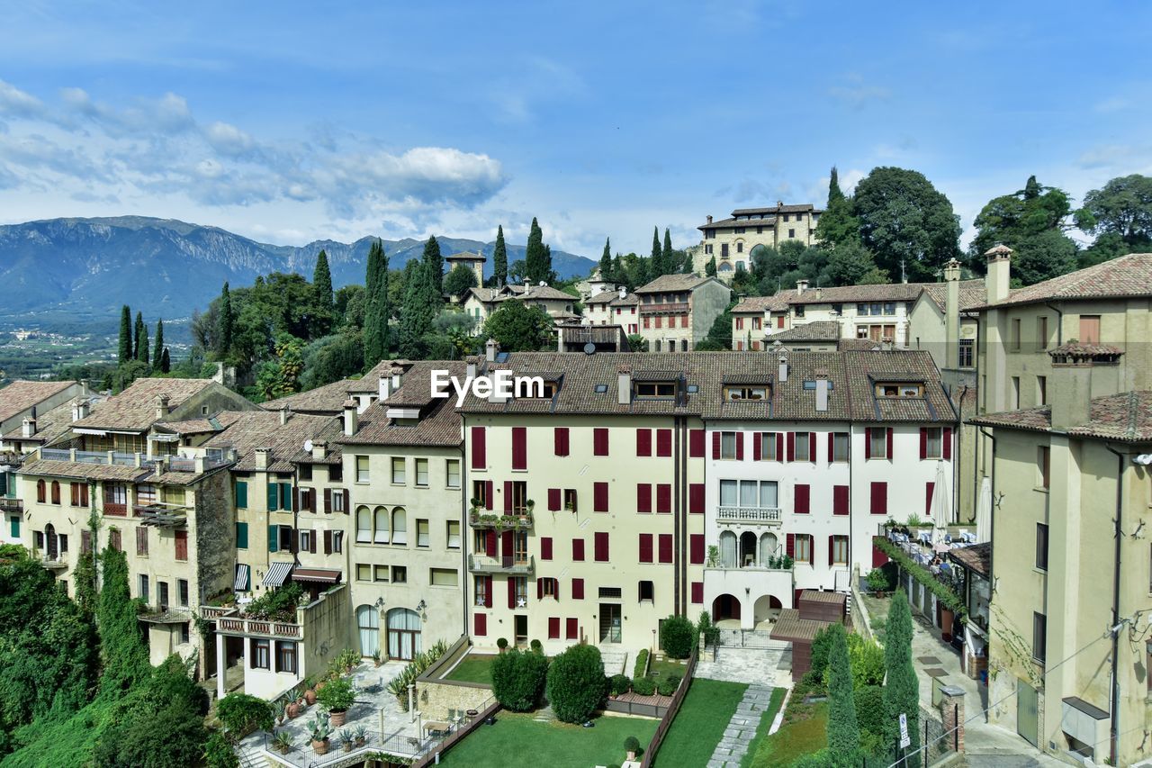 High angle view of townscape against sky