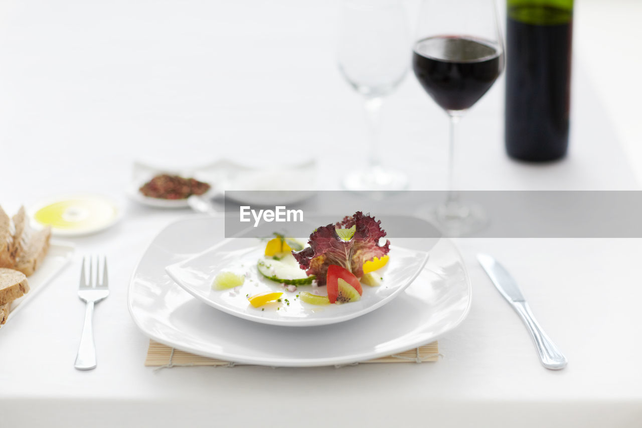 high angle view of food in plate on table