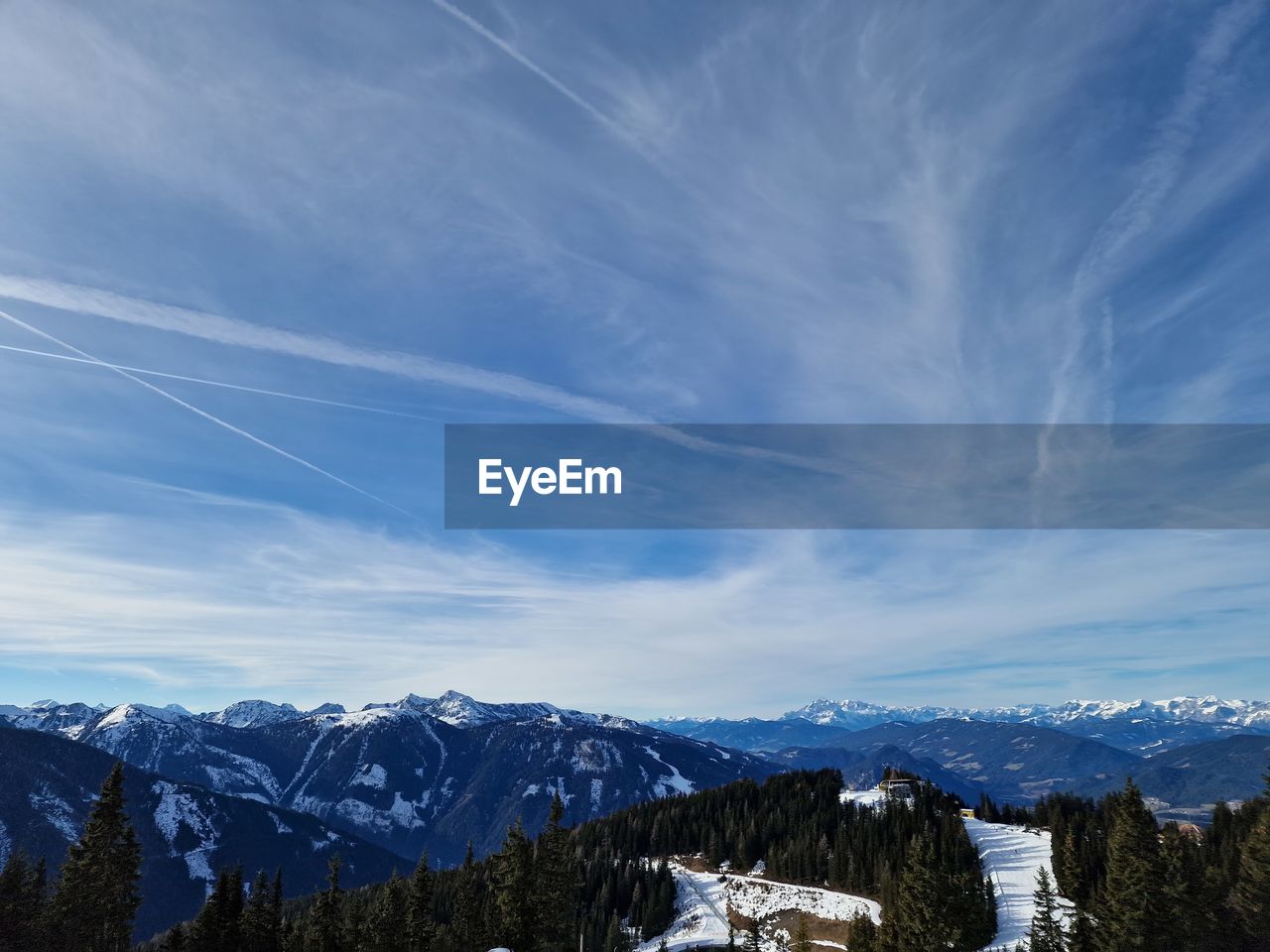 sky, mountain, snow, scenics - nature, winter, cloud, cold temperature, environment, mountain range, beauty in nature, landscape, nature, tree, snowcapped mountain, blue, plant, forest, tranquil scene, tranquility, no people, travel destinations, travel, land, pine tree, non-urban scene, coniferous tree, pinaceae, pine woodland, outdoors, mountain peak, day, idyllic, tourism, ridge
