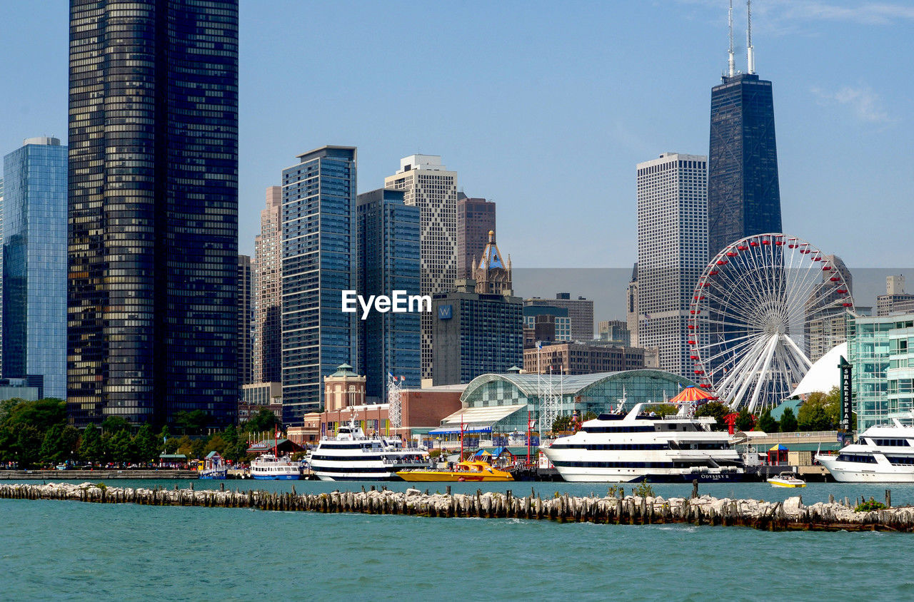 July 14 2014, chicago il, navy pier stands along lake michigan, with the chicago skyline  behind it