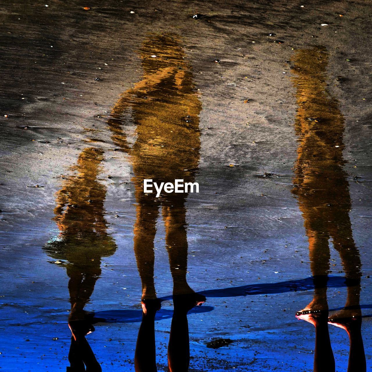 Family of three standing on beach