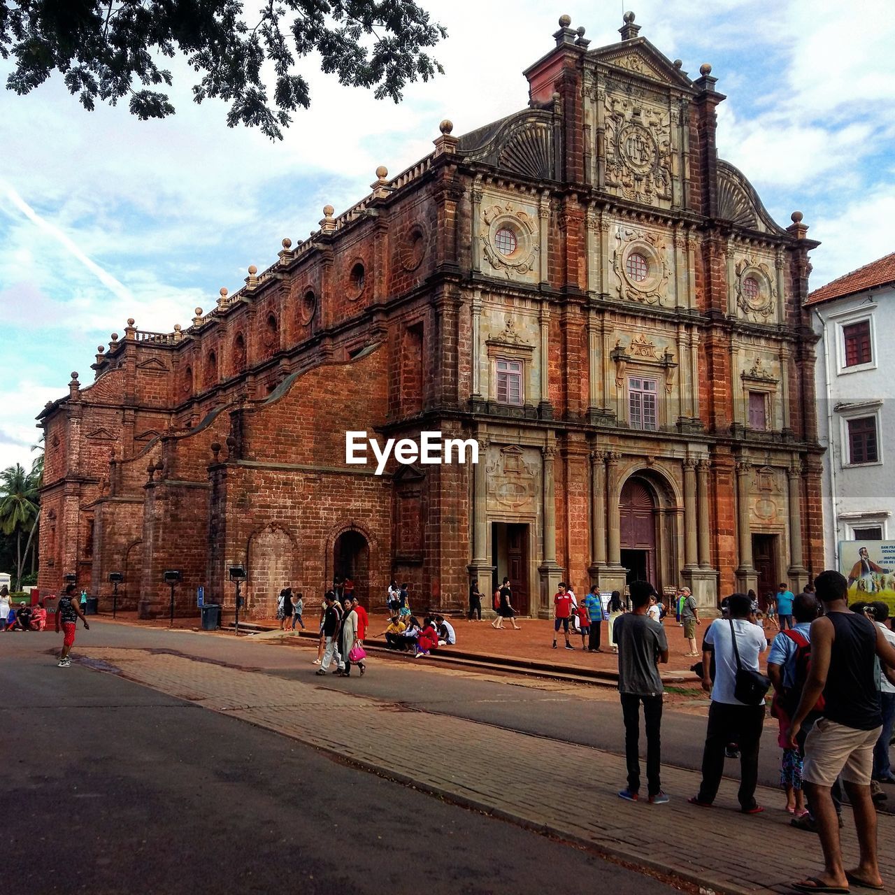 People outside basilica of bom jesus in city
