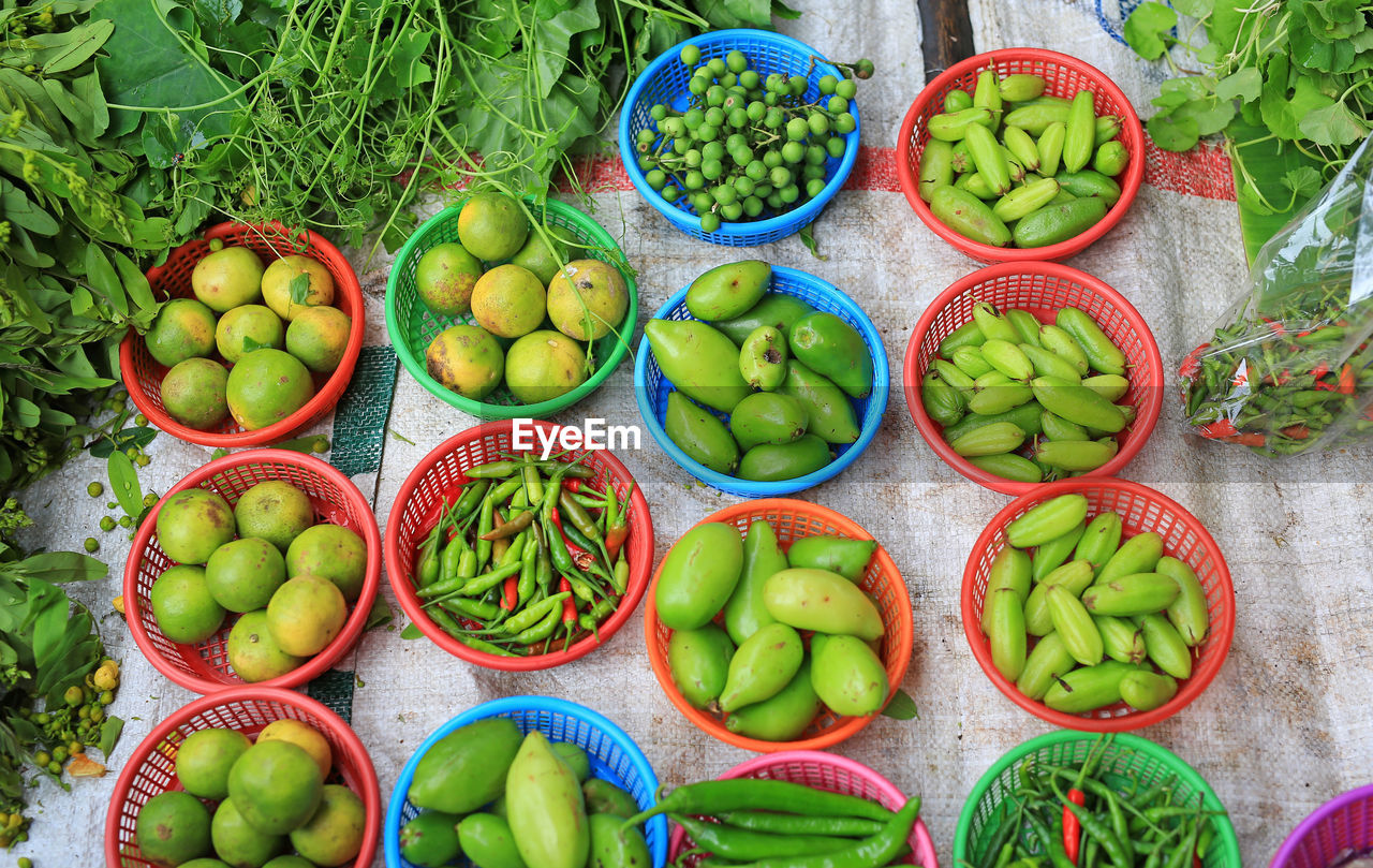 HIGH ANGLE VIEW OF FRUITS ON TABLE