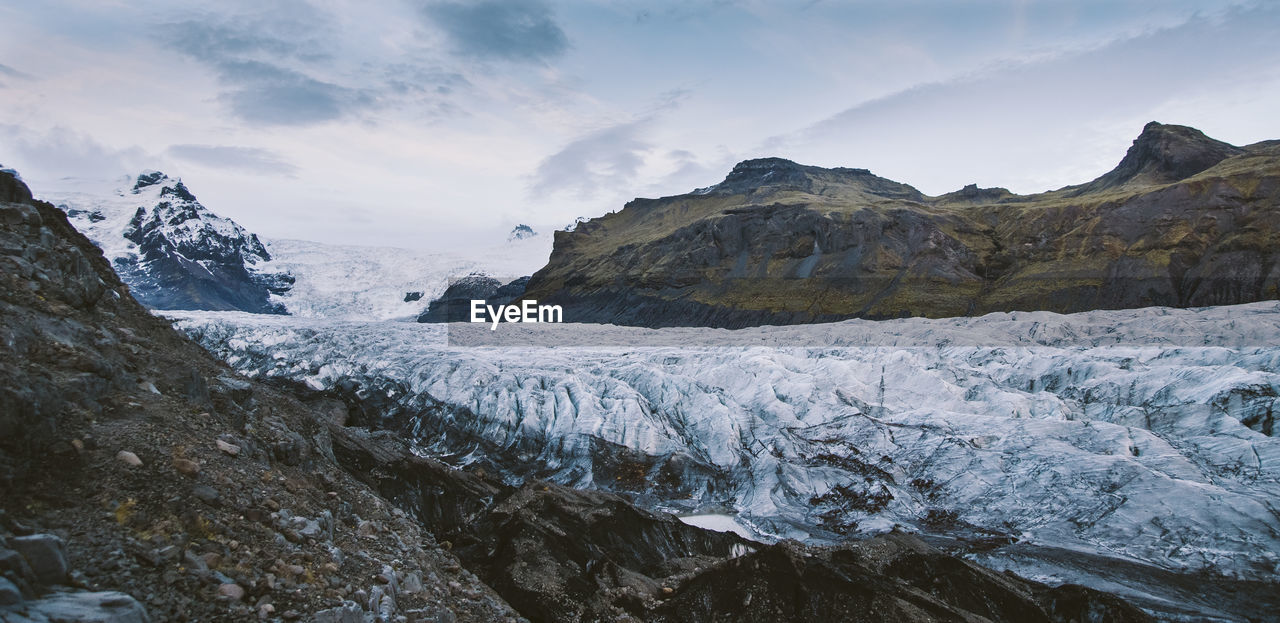 Scenic view of snowcapped mountains against sky