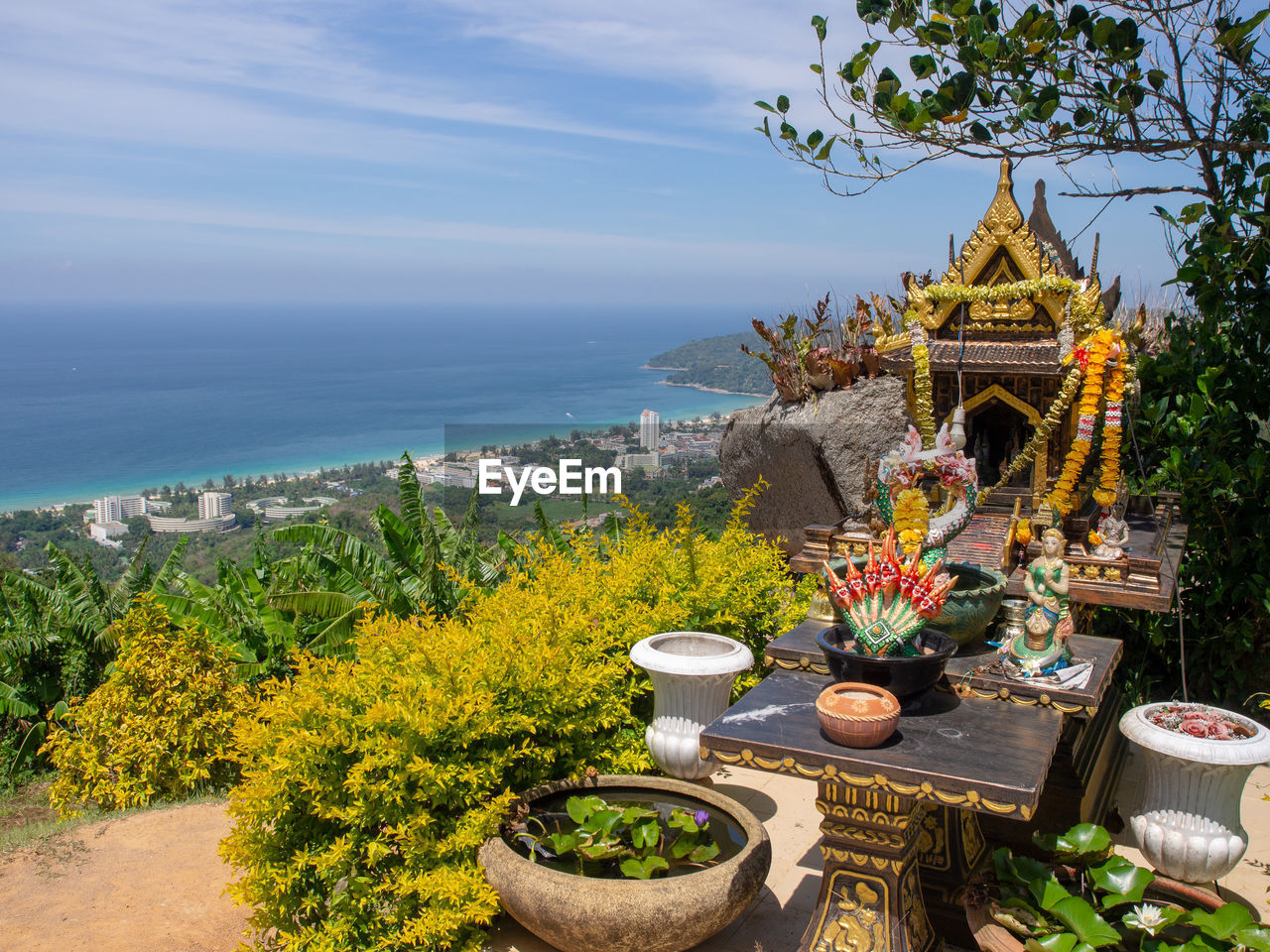 Buddhist altar with view on karon beach