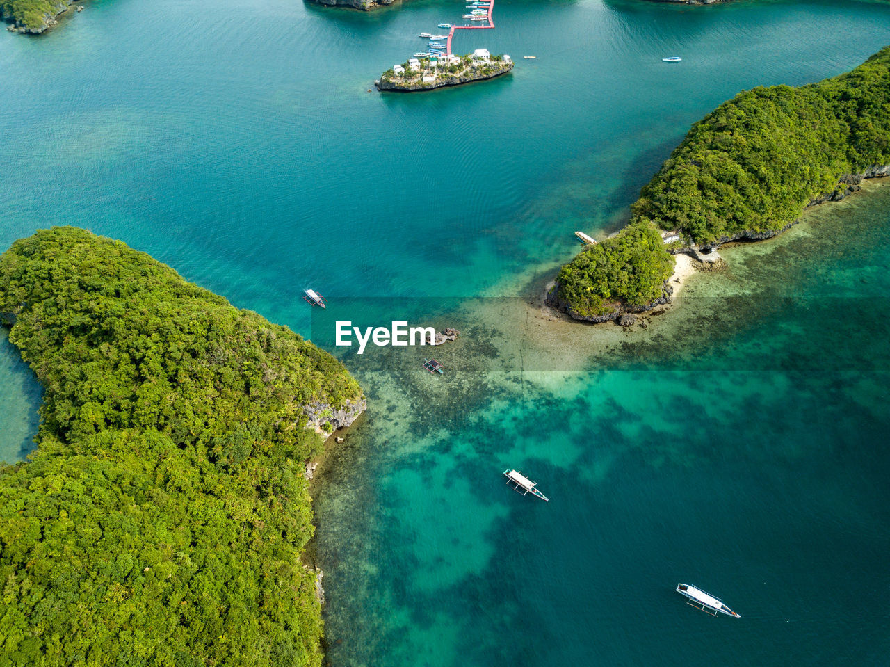Scenic panorama drone aerial picture of the hundred islands national park in pangasinan, philippines