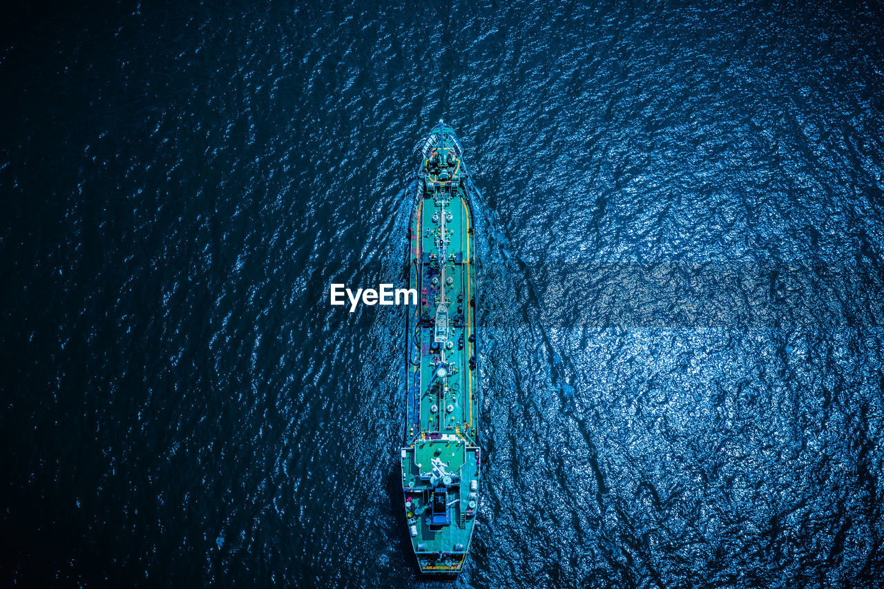 Aerial view of ship on sea