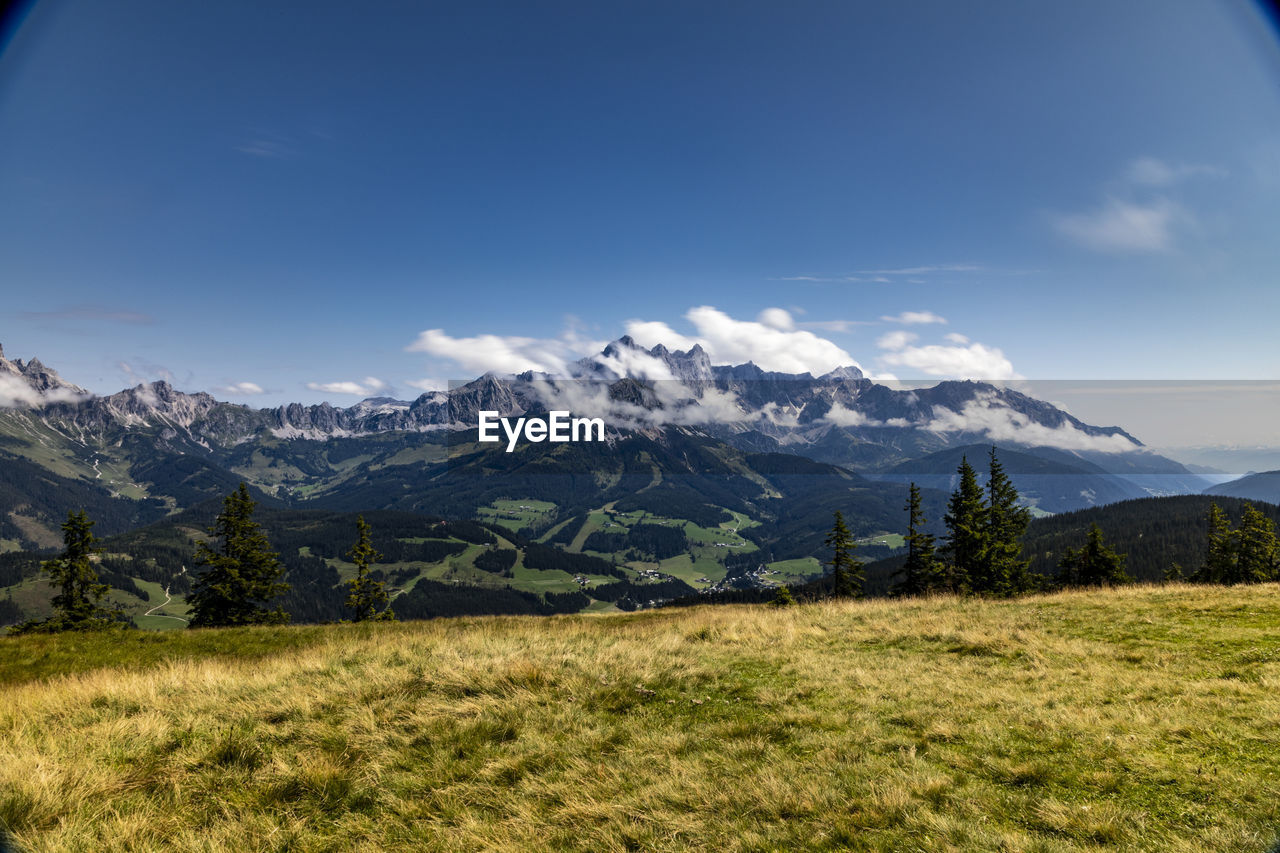 SCENIC VIEW OF LANDSCAPE AND MOUNTAINS AGAINST SKY