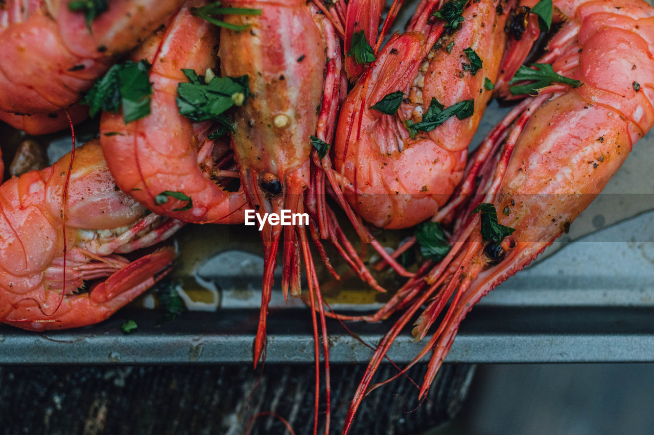 Spot prawns shrimp seafood in butter garlic parsley camping outdoors