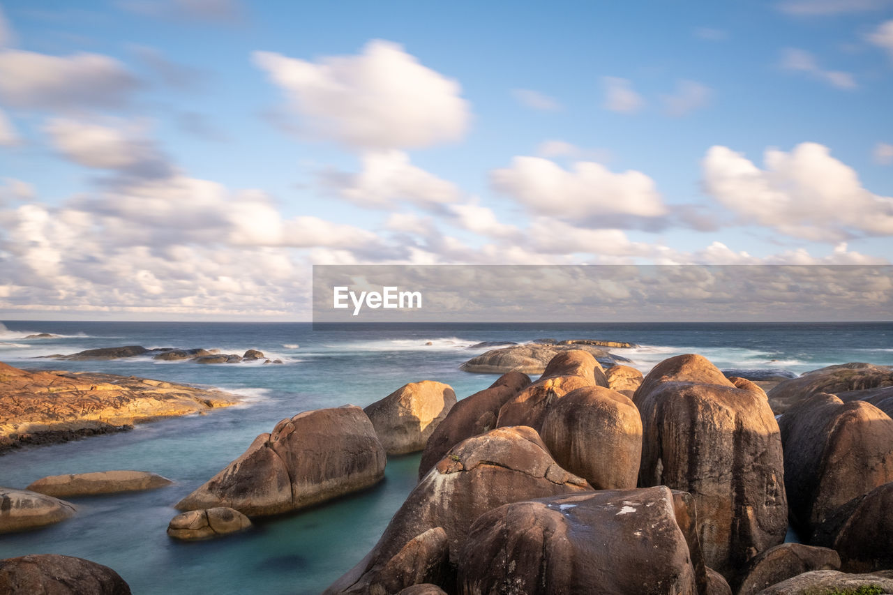 Scenic view of sea against sky at elephant rocks, western australia