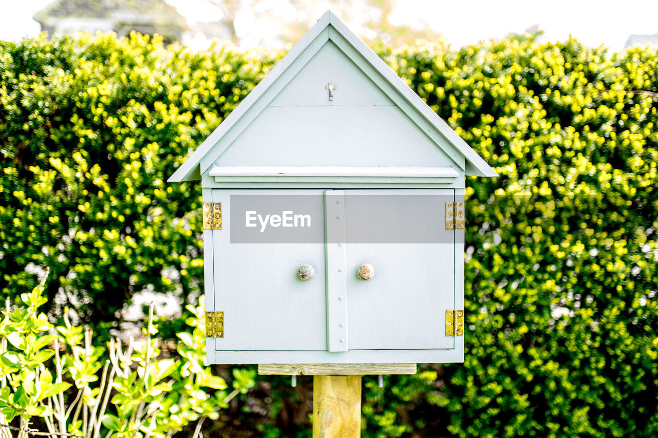 Close-up of birdhouse