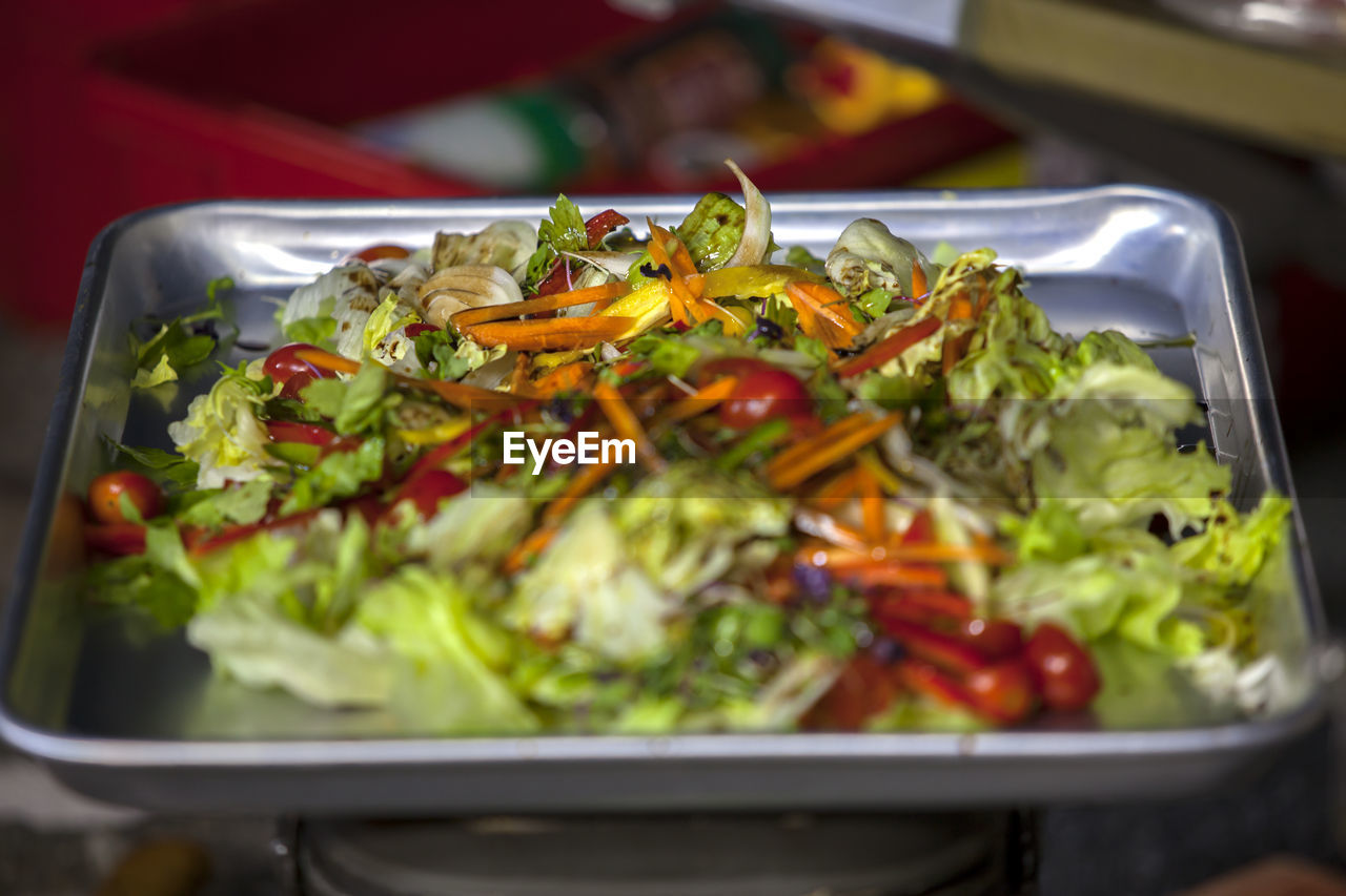 Chopped vegetable on tray