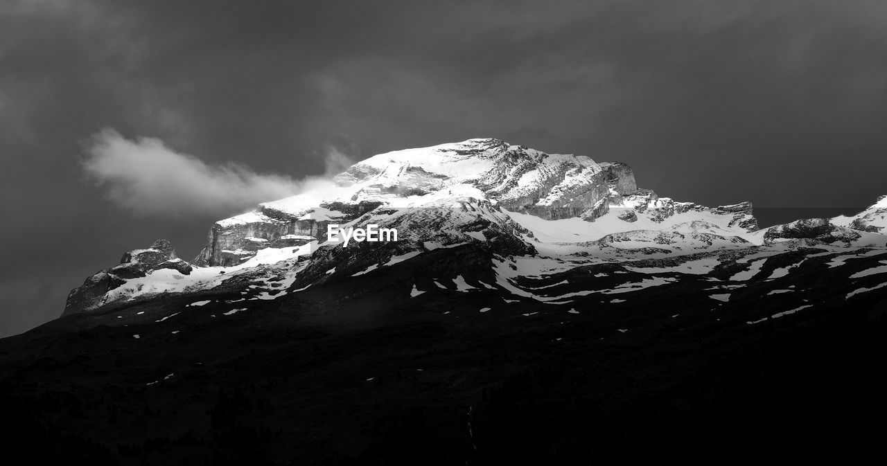 Scenic view of snow covered mountain against sky