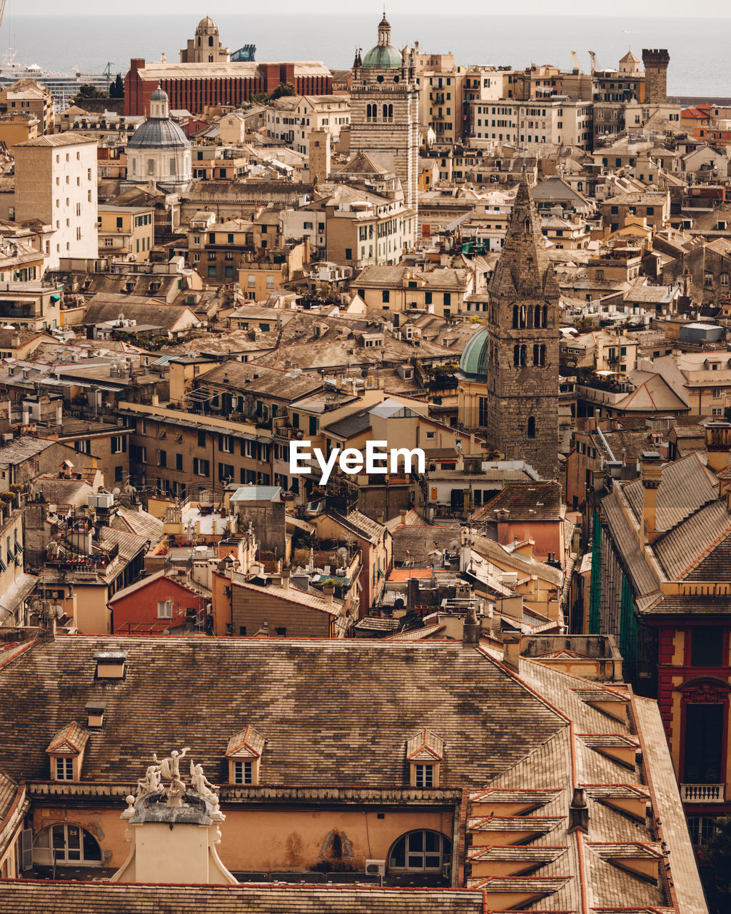 High angle view of buildings in city