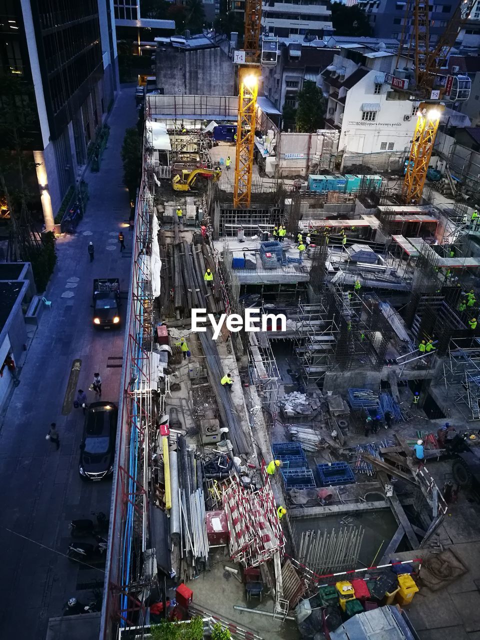 High angle view of construction site in city