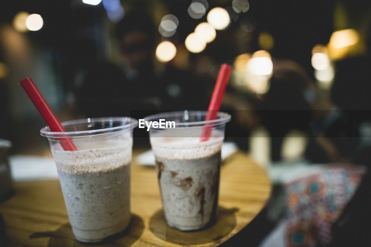 Milkshakes on table in restaurant