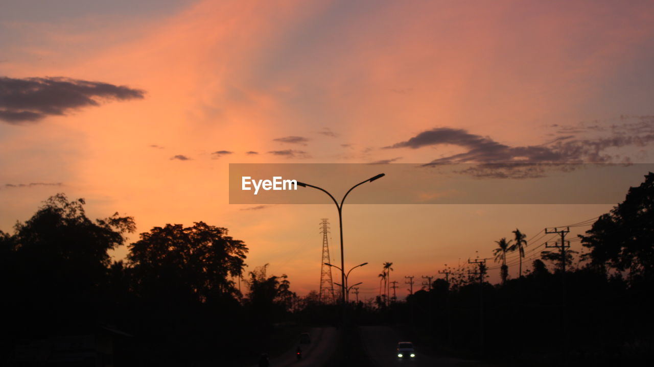 SILHOUETTE TREES AGAINST SKY DURING SUNSET