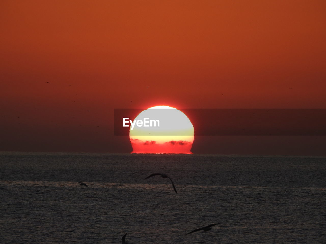 SCENIC VIEW OF SEA AGAINST ORANGE SKY DURING SUNSET