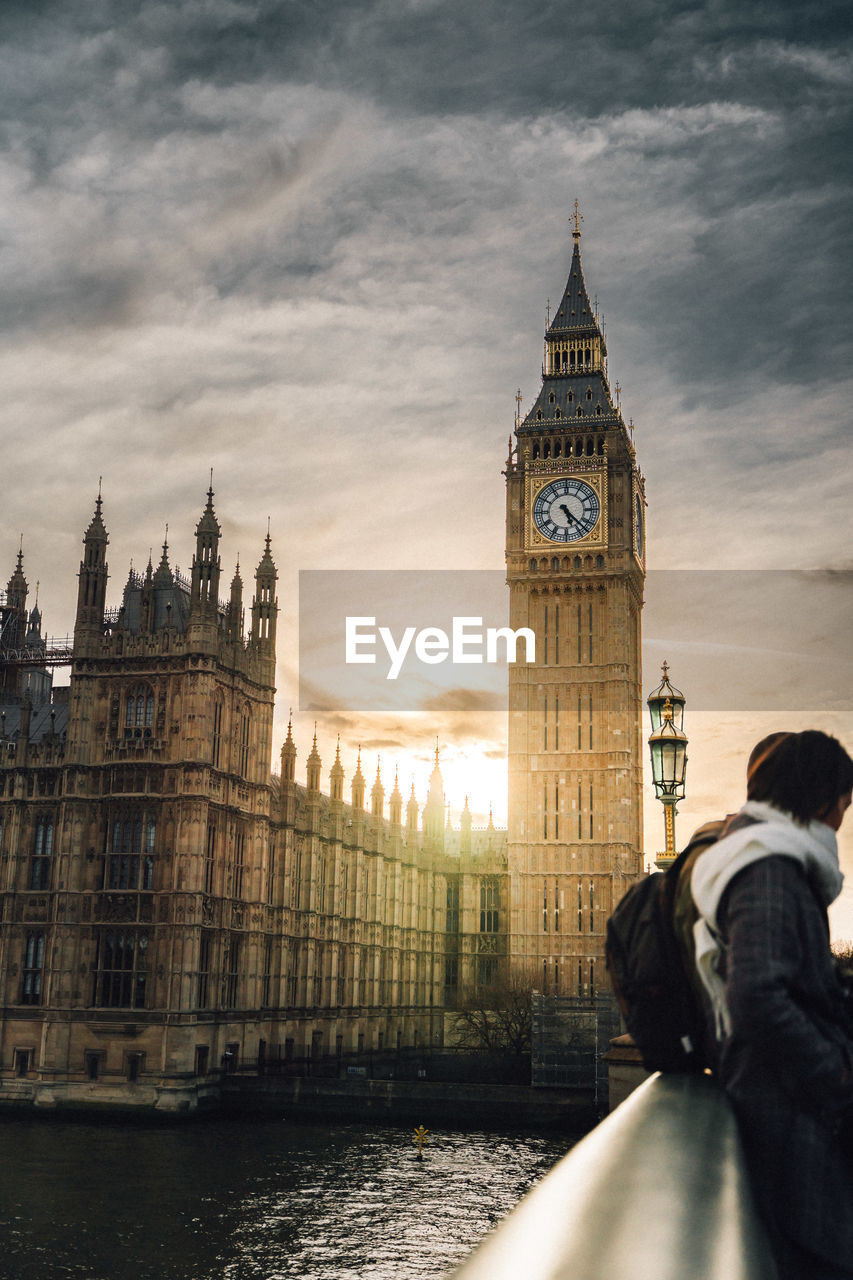 Rear view of woman standing in city big ben 