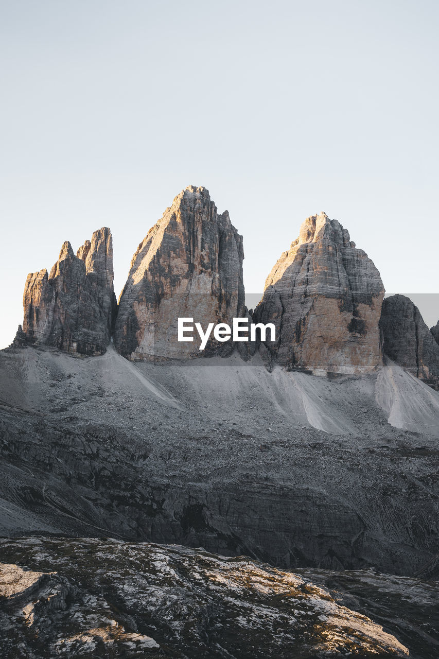 Scenic view of rock formations against clear sky