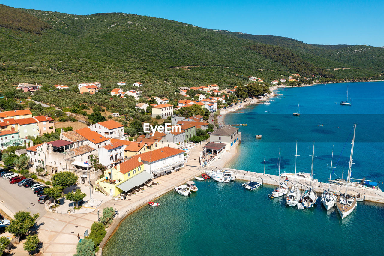 Aerial view of martinscica, a town in cres island, the adriatic sea in croatia