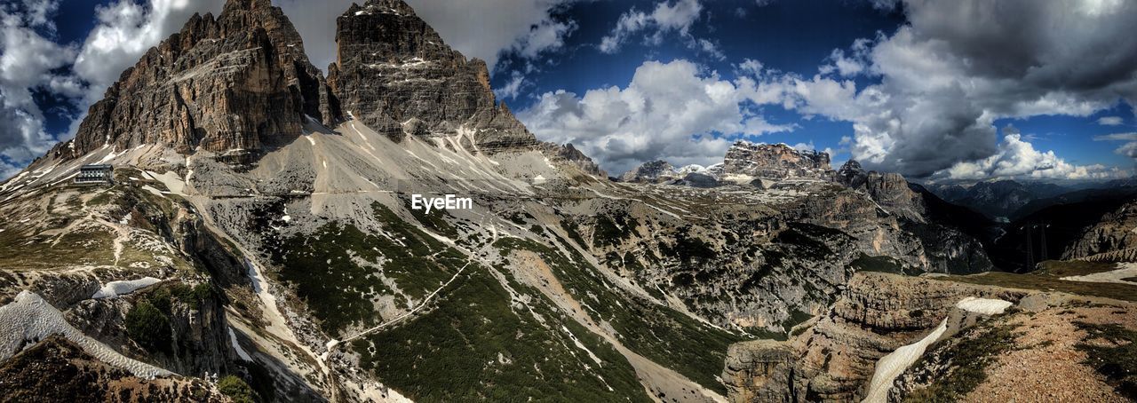 Panoramic view of snowcapped mountains against sky