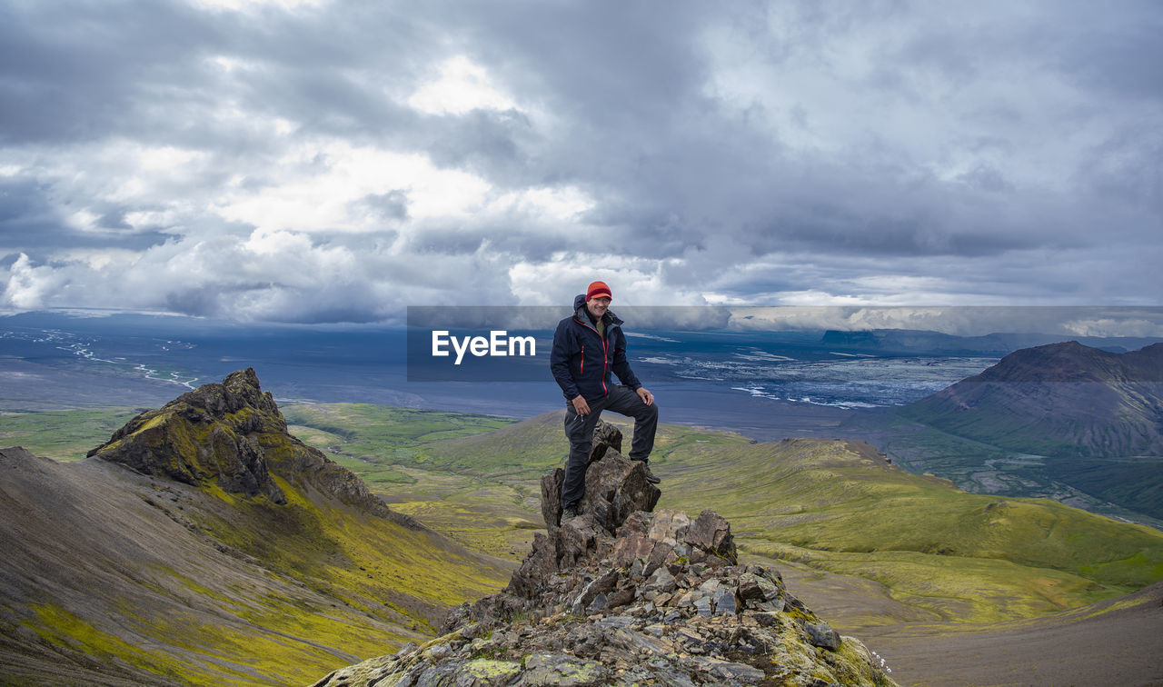 Mature man hiking at skaftafell national park in south iceland