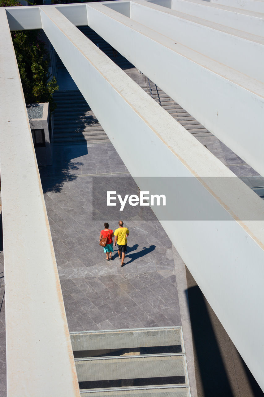 High angle view of people walking