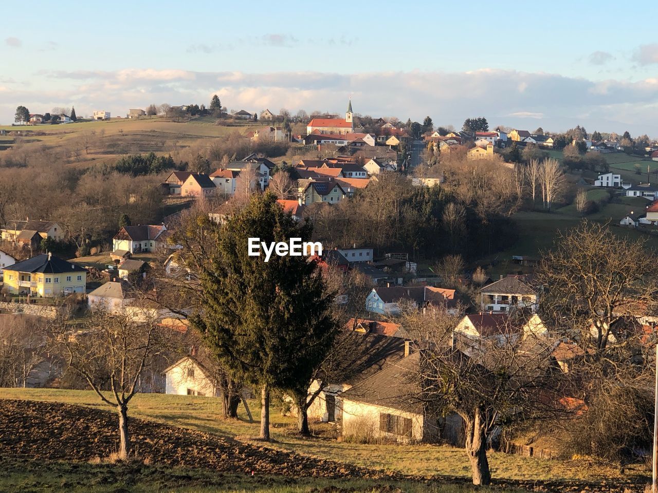 High angle view of townscape against sky