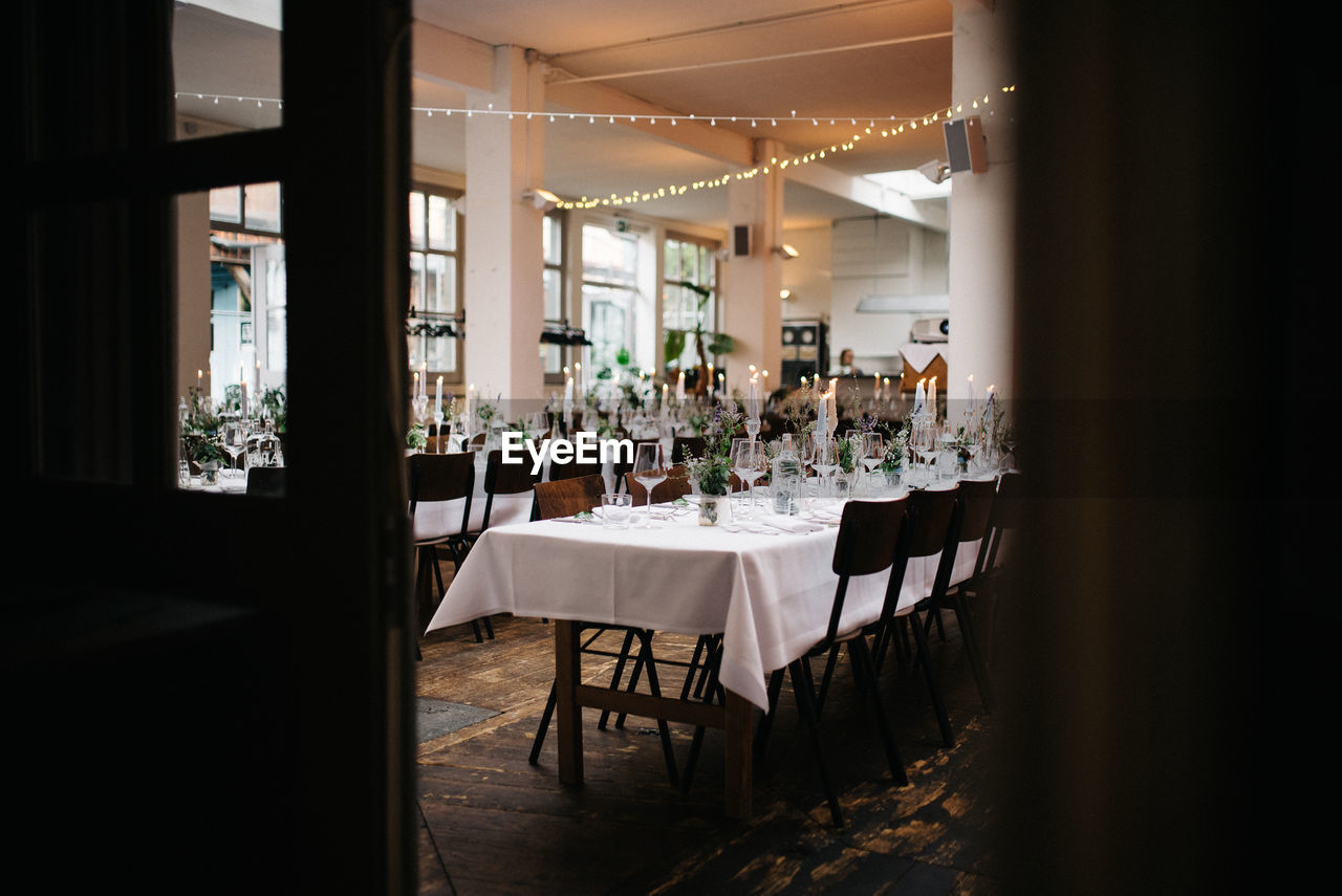 Empty chairs at restaurant