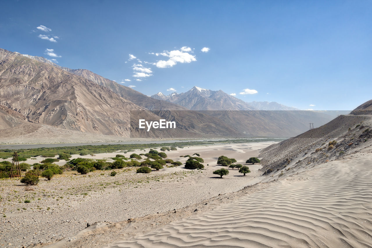 Scenic view of landscape and mountains against sky