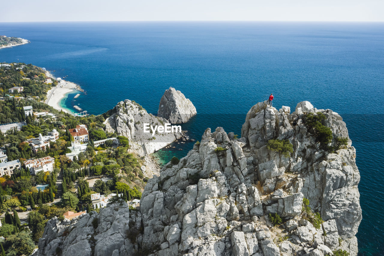 HIGH ANGLE VIEW OF SEA AND ROCKS