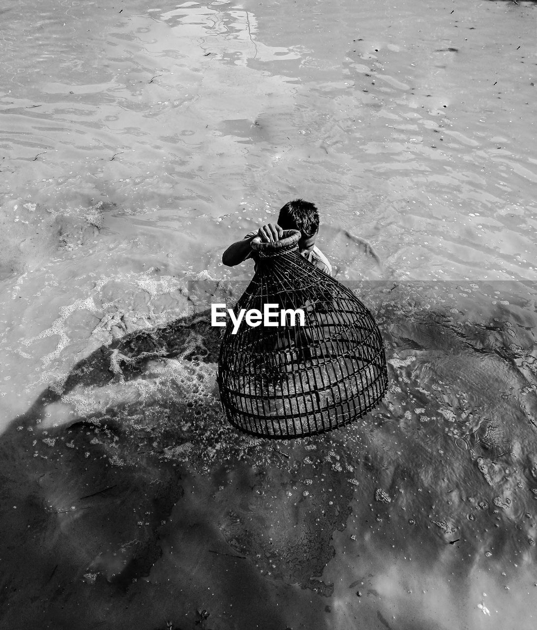 High angle view of swimming in sea