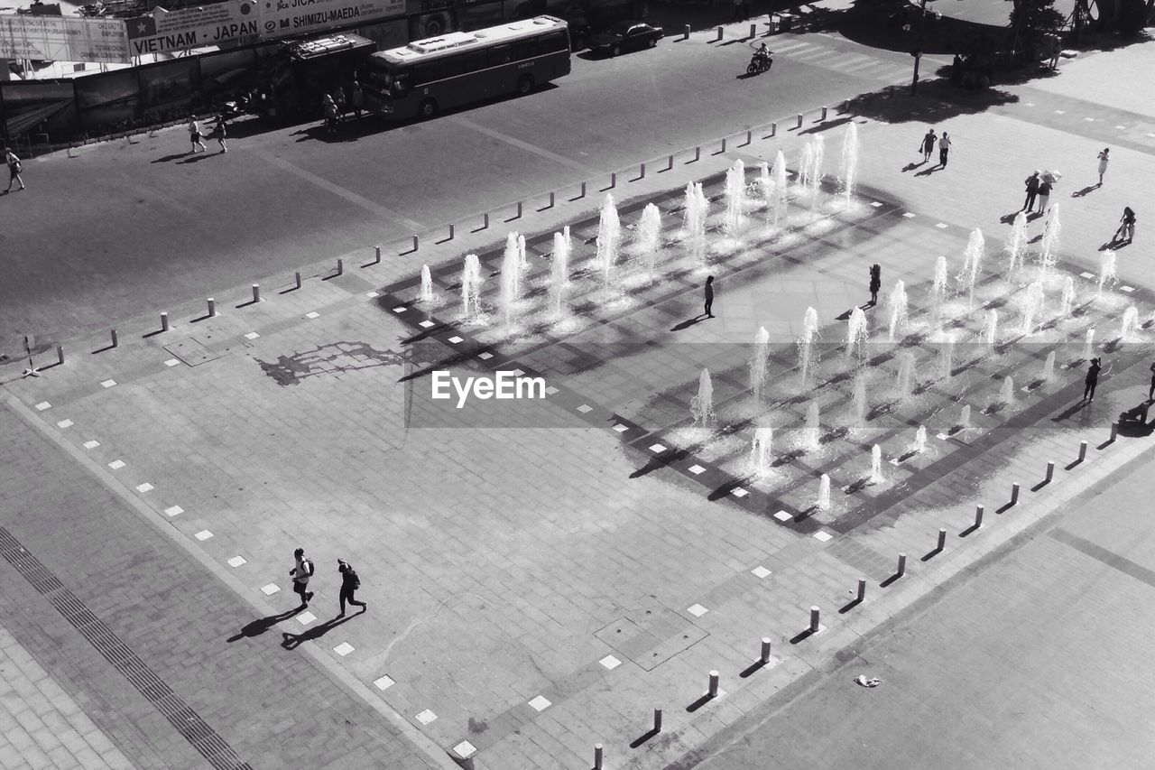 High angle view of fountain at street