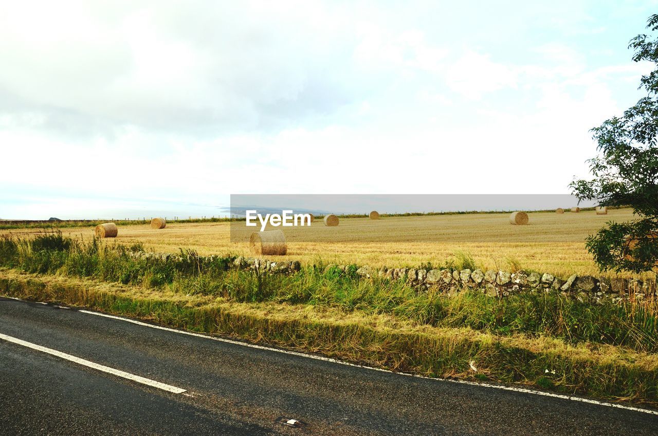 Scenic view of field against cloudy sky