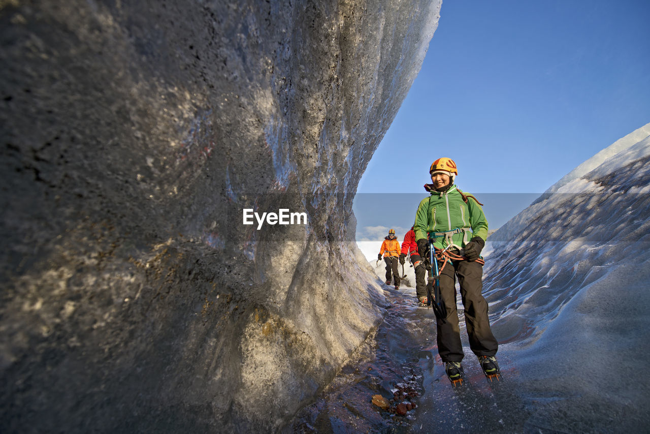 Group of climbers on svinafellsjokull glacier