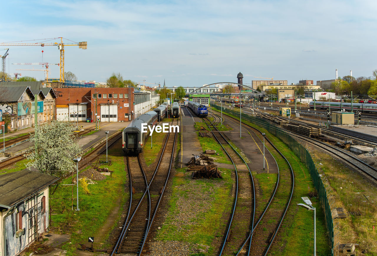 High angle view of railroad tracks against sky