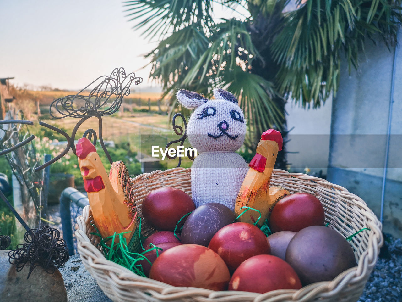 FRESH FRUITS IN BASKET WITH VEGETABLES IN WICKER