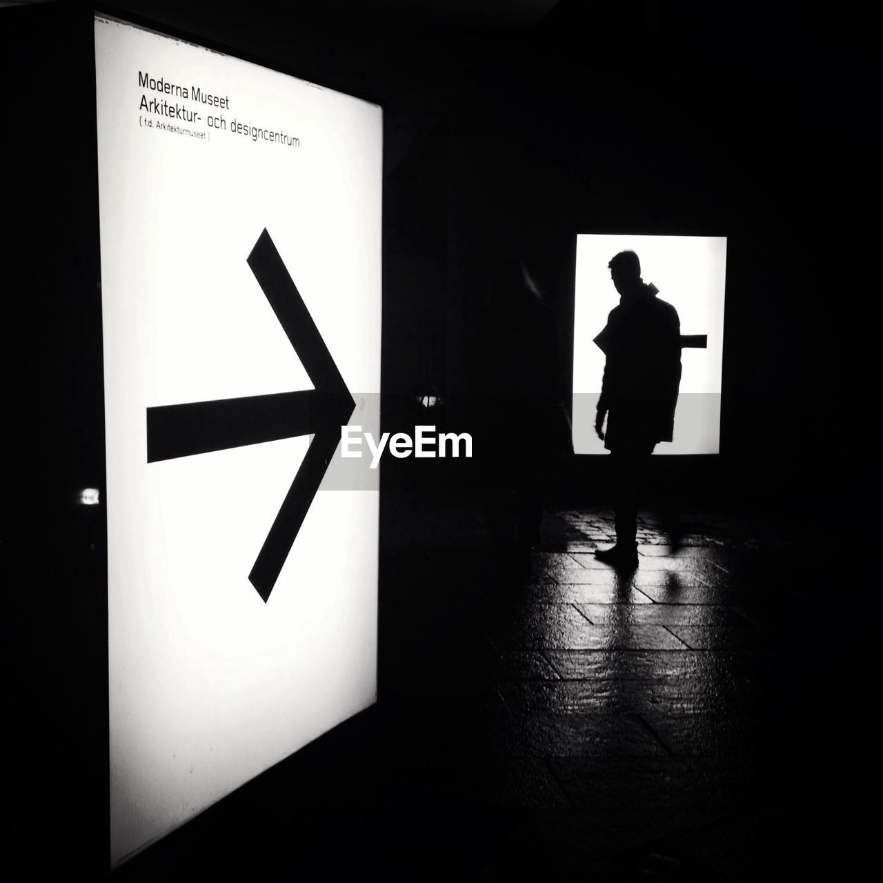 Man walking in moderna museet museum
