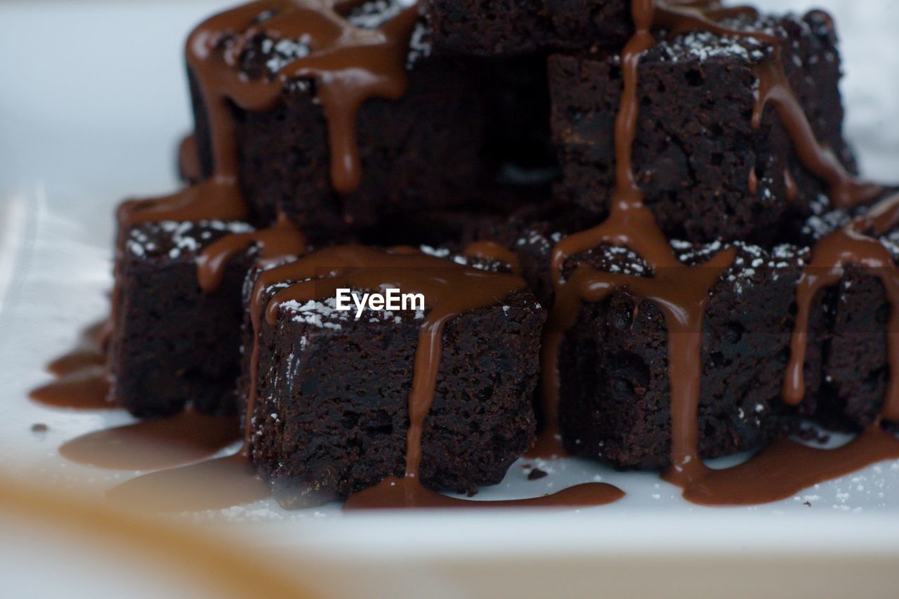 Close-up of chocolate cake in plate