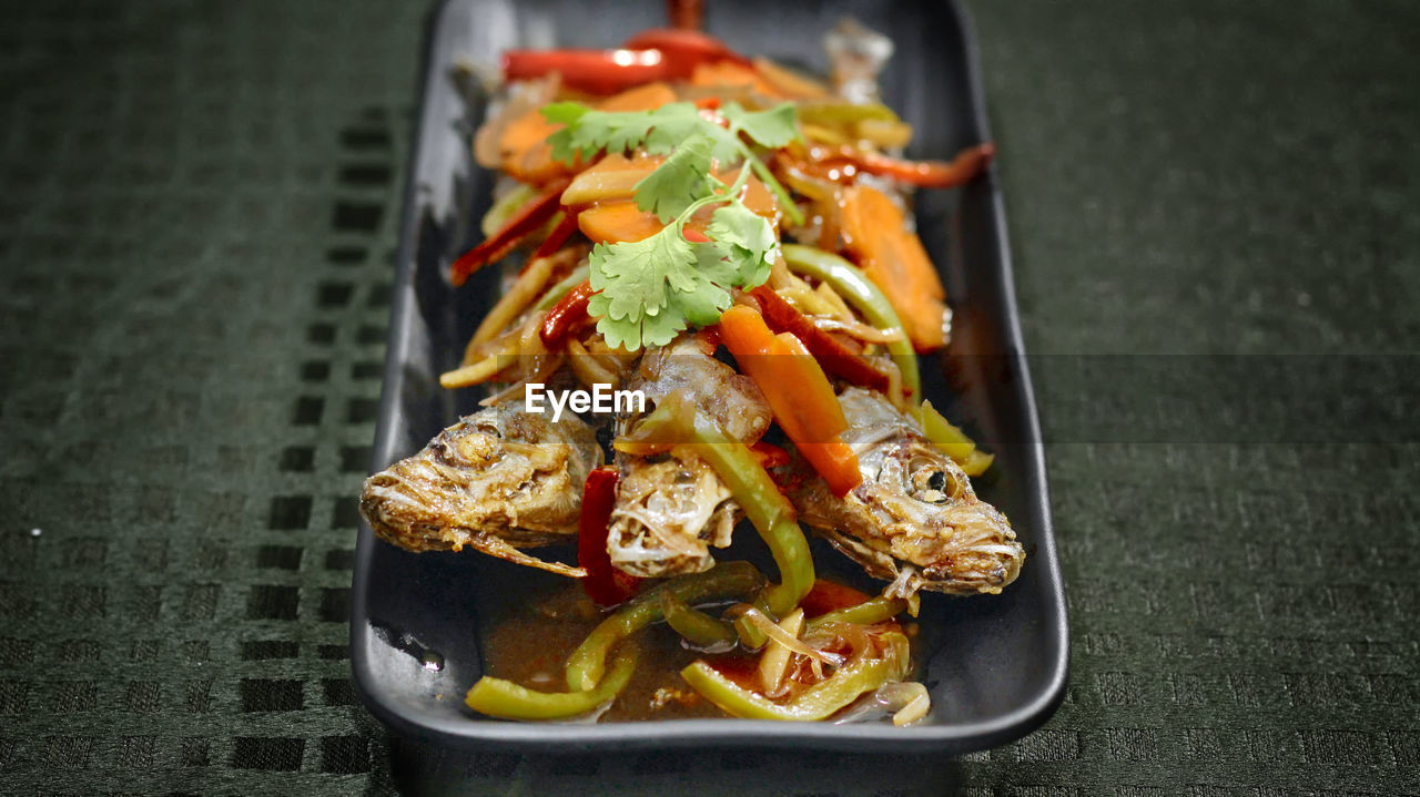 CLOSE-UP OF FOOD SERVED ON TRAY