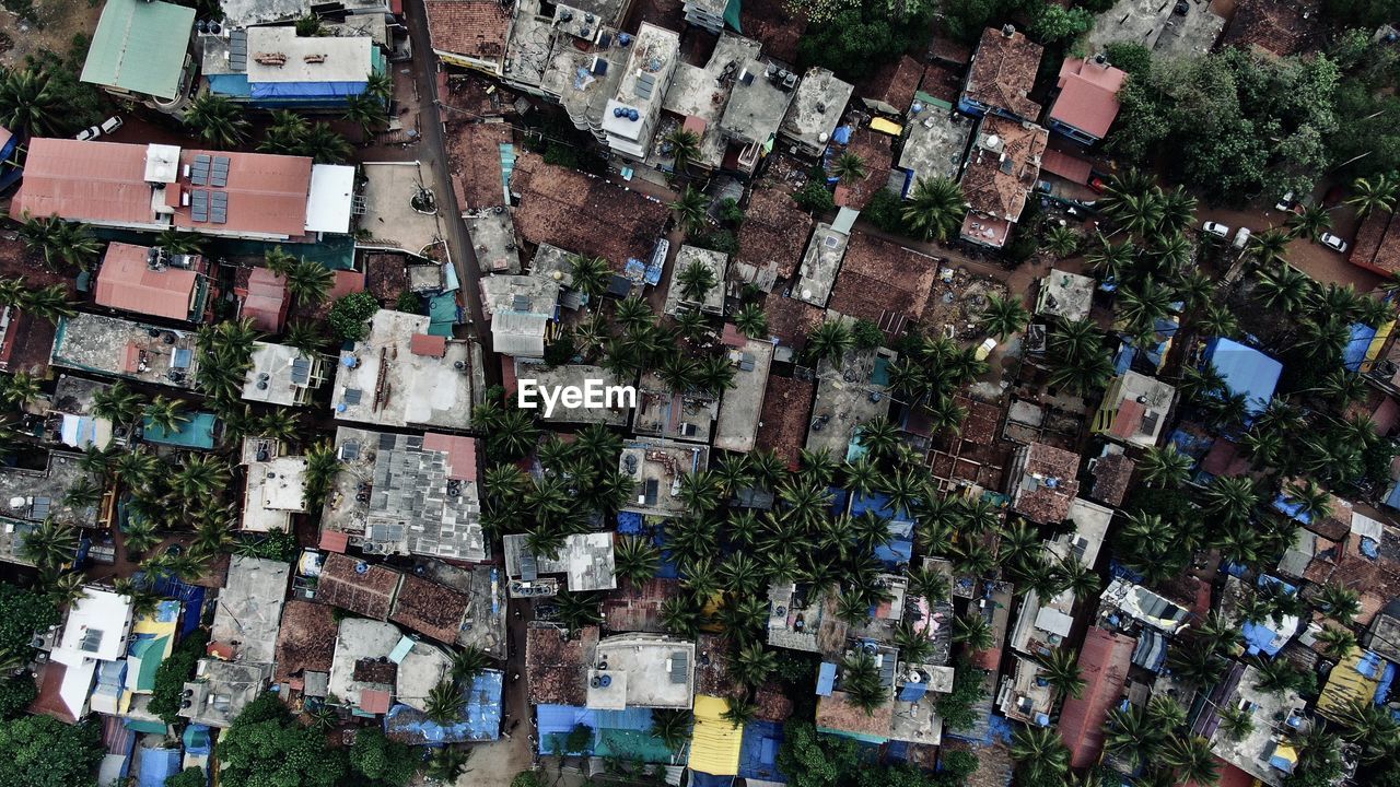 High angle view of buildings in city